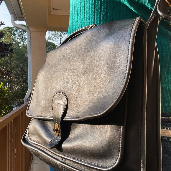 COACH 1973 Vintage Classic Black Leather Crossbody Bag Laptop Briefcase Valise - Picture 5 of 12